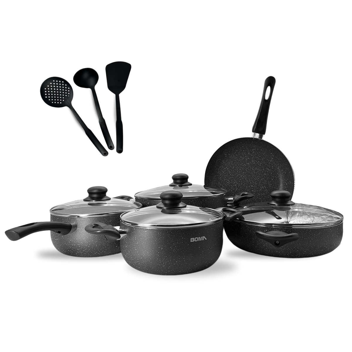 Batería De Cocina Boma 12 Piezas Ergonómico Antiadherente De Alta Calidad Bm-k12g