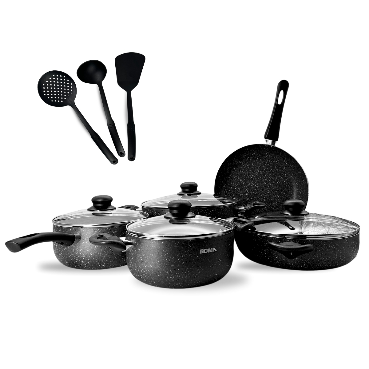 Batería De Cocina Boma 12 Piezas Ergonómico Antiadherente De Alta Calidad Bm-k12n