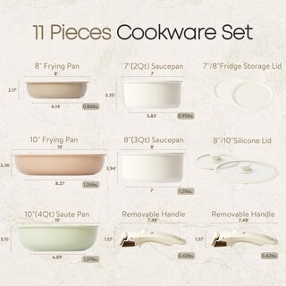 Foto 2 | Juego De Utensilios De Cocina Carote, 11 Piezas, Antiadherentes Con Asas Desmontables - Venta Internacional.