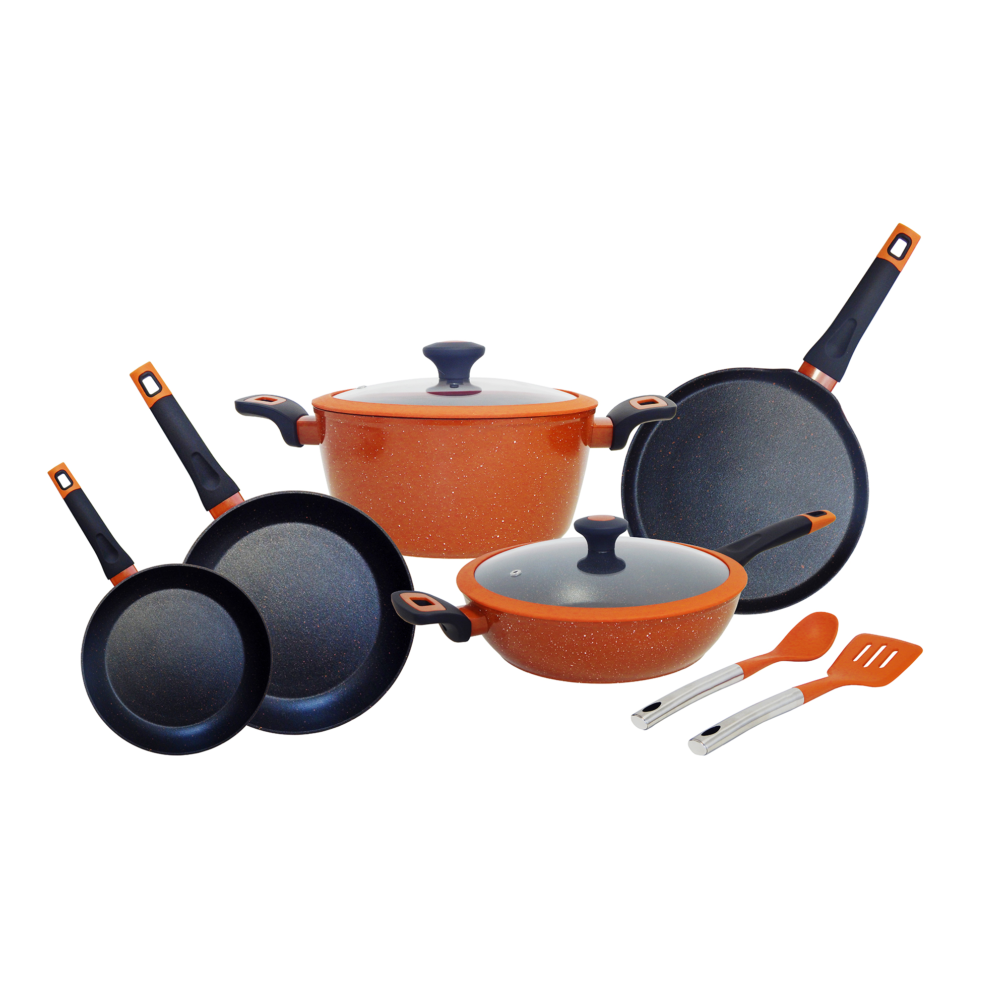 Batería De Cocina Foode Set 9 Piezas Color Naranja