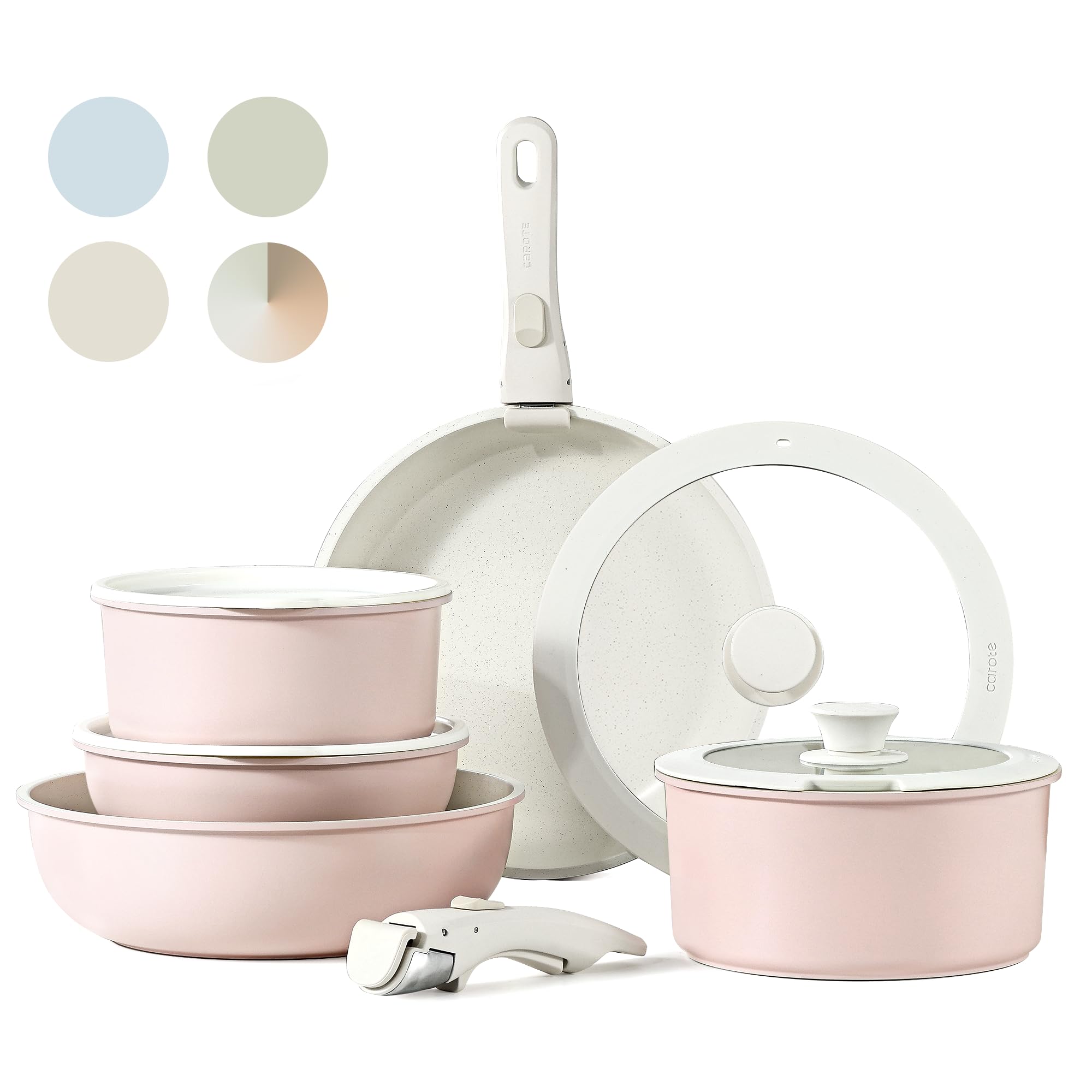 Juego De Utensilios De Cocina Carote, 11 Piezas, Antiadherentes, De Granito Rosa Para Inducción - Venta Internacional.