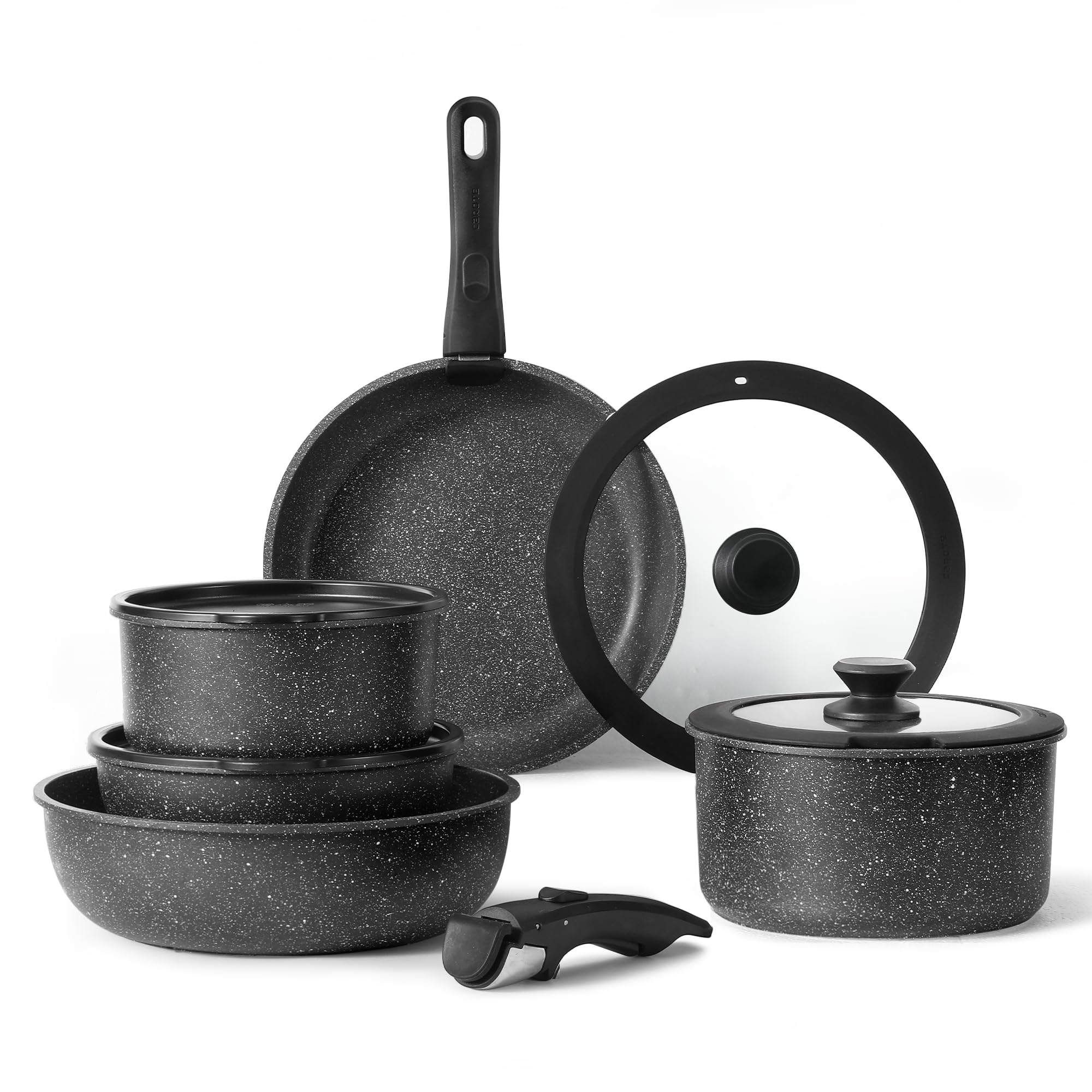 Juego De Utensilios De Cocina Carote, 11 Unidades, Antiadherentes Con Mango Desmontable, Color Negro - Venta Internac