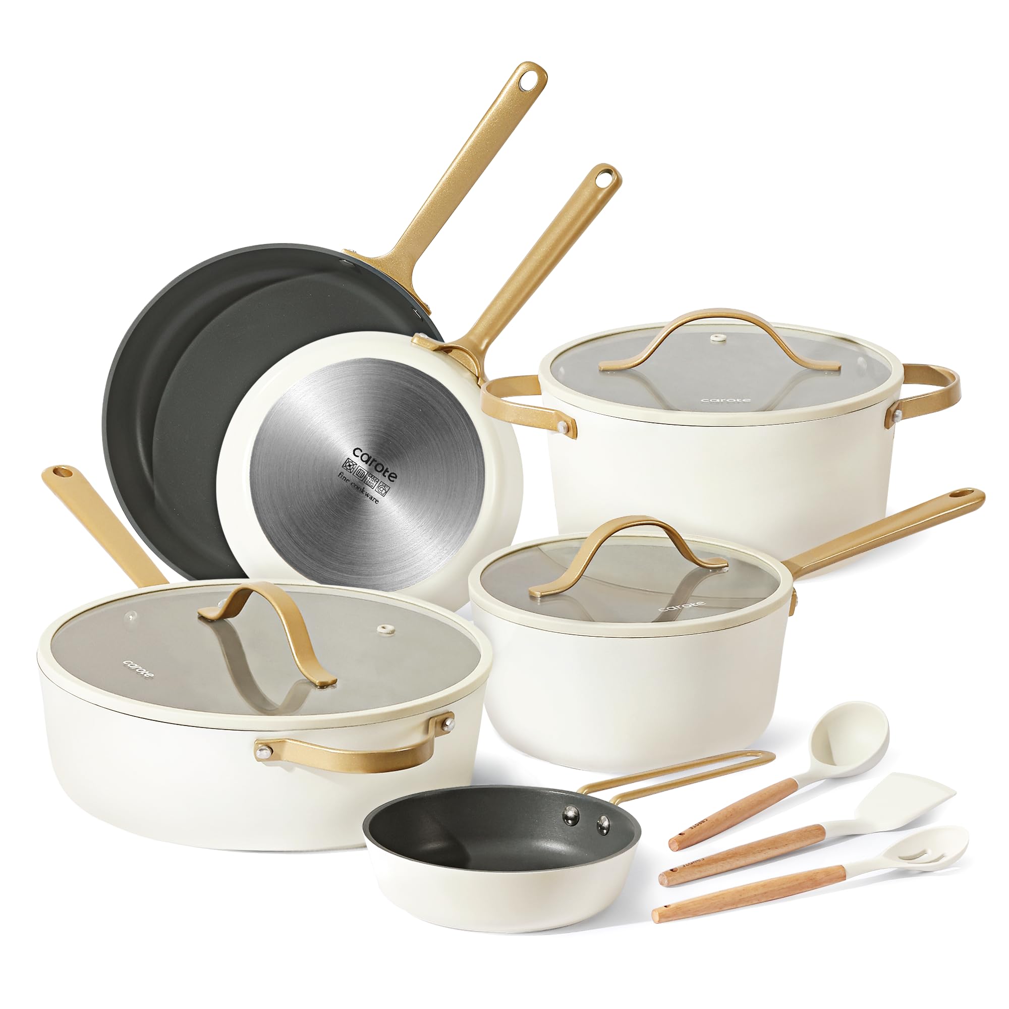 Juego De Utensilios De Cocina Carote Saudi Collection, 12 Unidades, Crema Antiadherente - Venta Internacional.
