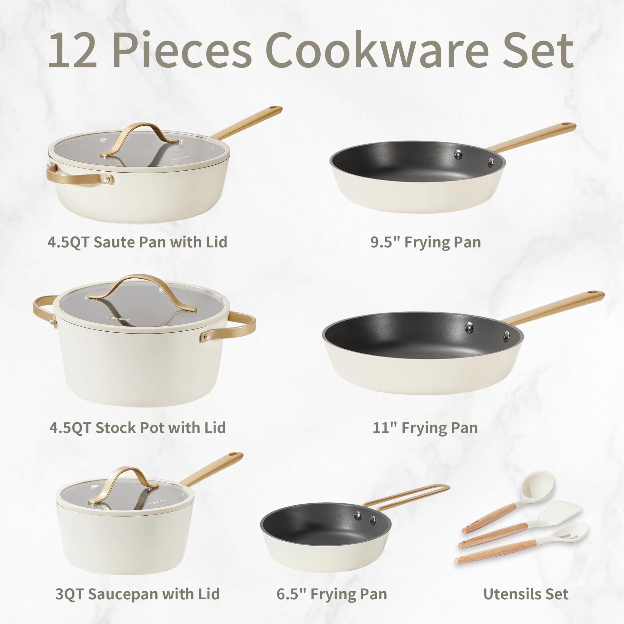 Foto 7 | Juego De Utensilios De Cocina Carote Saudi Collection, 12 Unidades, Crema Antiadherente - Venta Internacional.