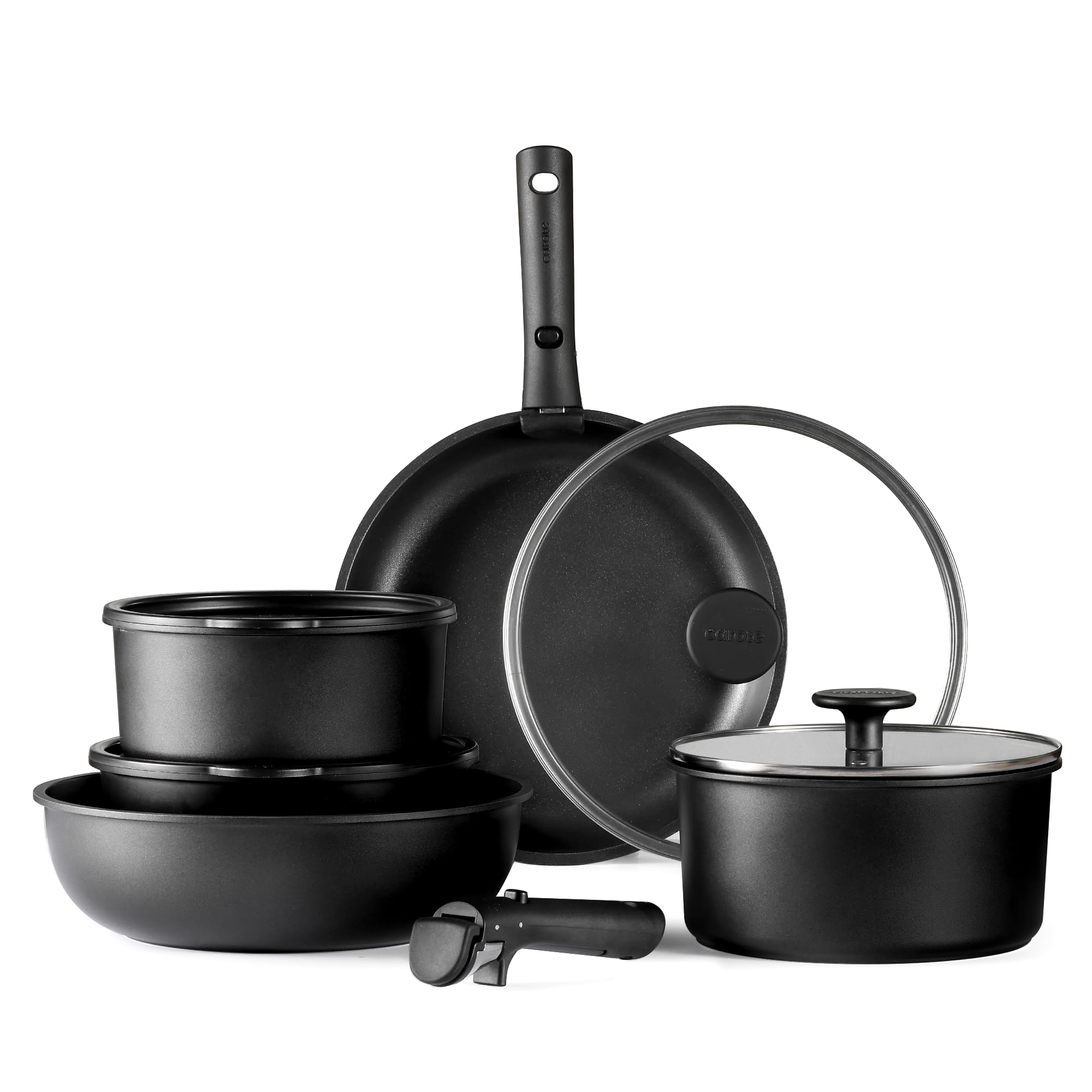 Juego De Utensilios De Cocina Carote, 11 Unidades, Antiadherentes, De Inducción Con Mango, Color Negro - Venta Int