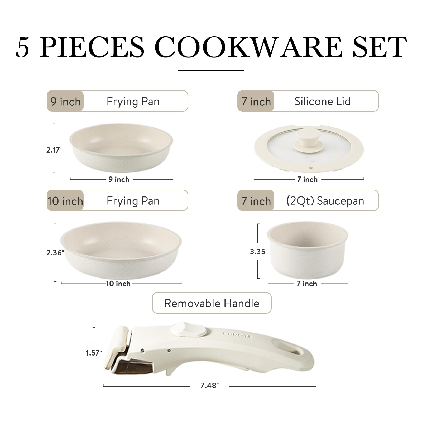 Foto 3 pulgar | Juego De Utensilios De Cocina Carote Antiadherentes Con Mango Extraíble, 5 Unidades, Color Blanco - Venta Internacional