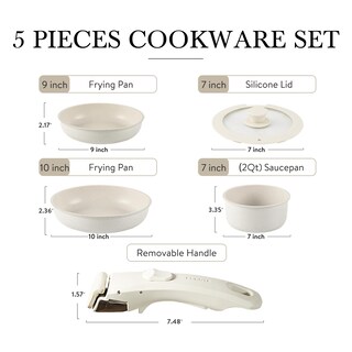 Foto 2 | Juego De Utensilios De Cocina Carote Antiadherentes Con Mango Extraíble, 5 Unidades, Color Blanco - Venta Internacional
