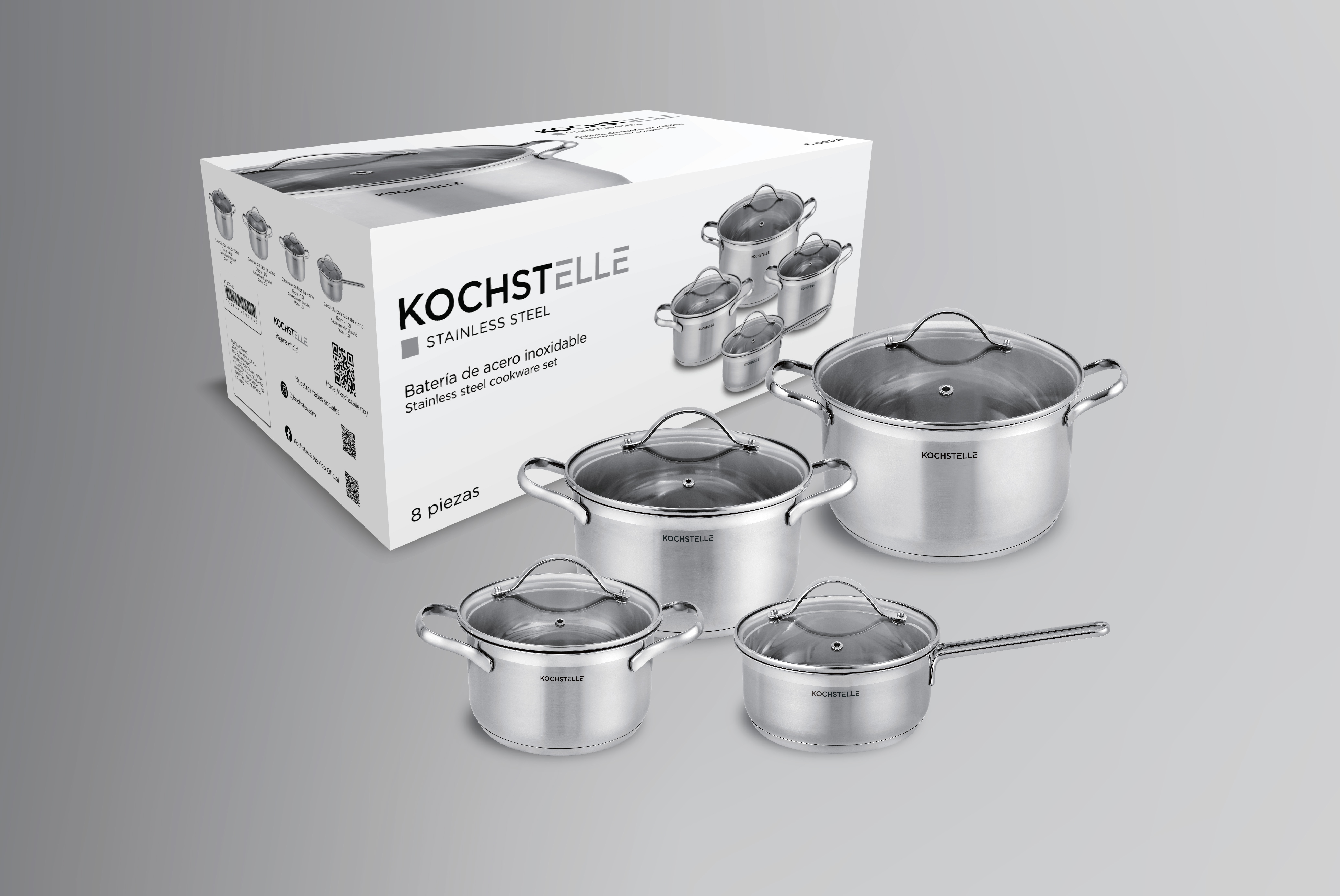 Foto 7 | Batería De Cocina Kochstelle Acero Inoxidable 18/10 De 8 Piezas