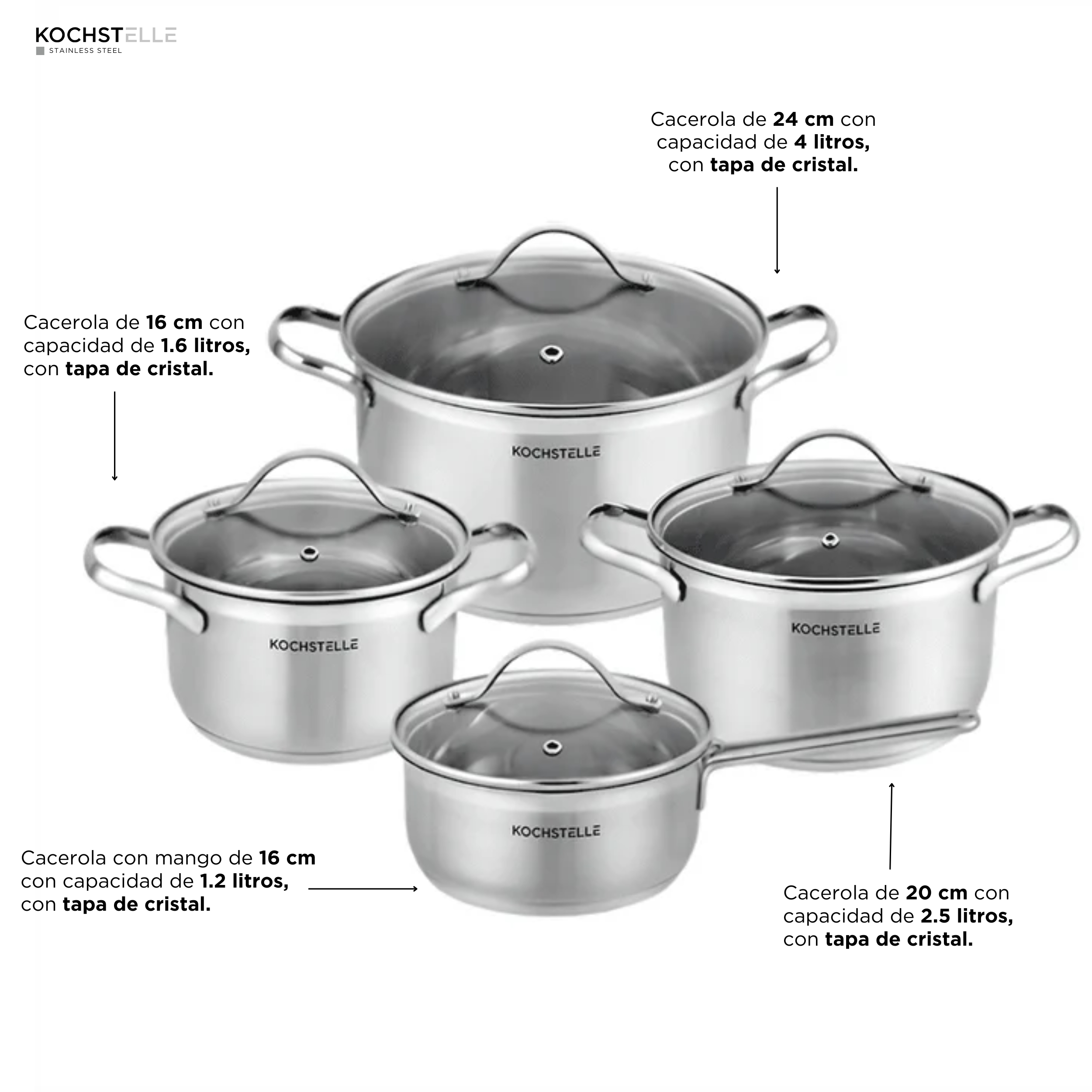 Foto 8 | Batería De Cocina Kochstelle Acero Inoxidable 18/10 De 8 Piezas