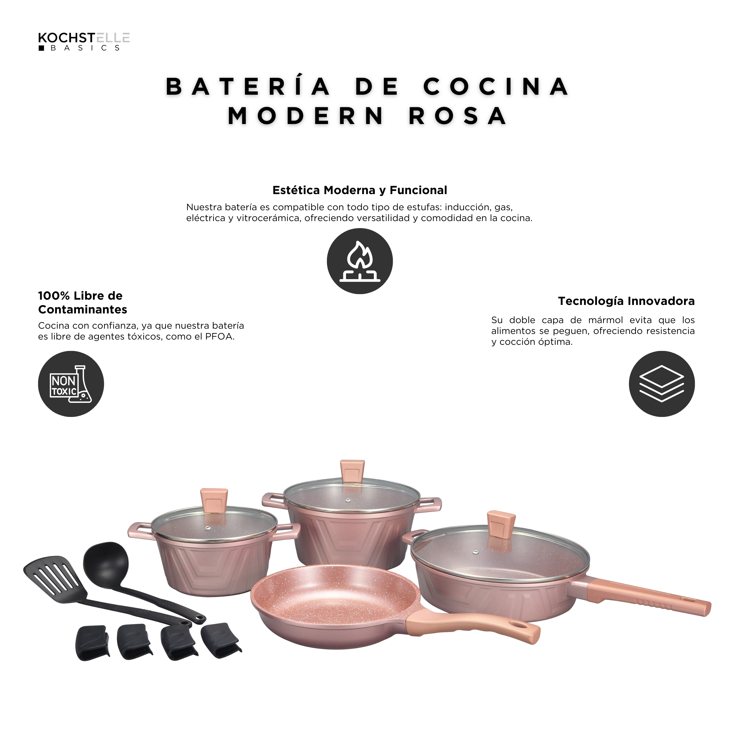 Foto 6 | KOCHSTELLE Batería de Cocina Modern Color Rosa Antiadherente de 13 piezas