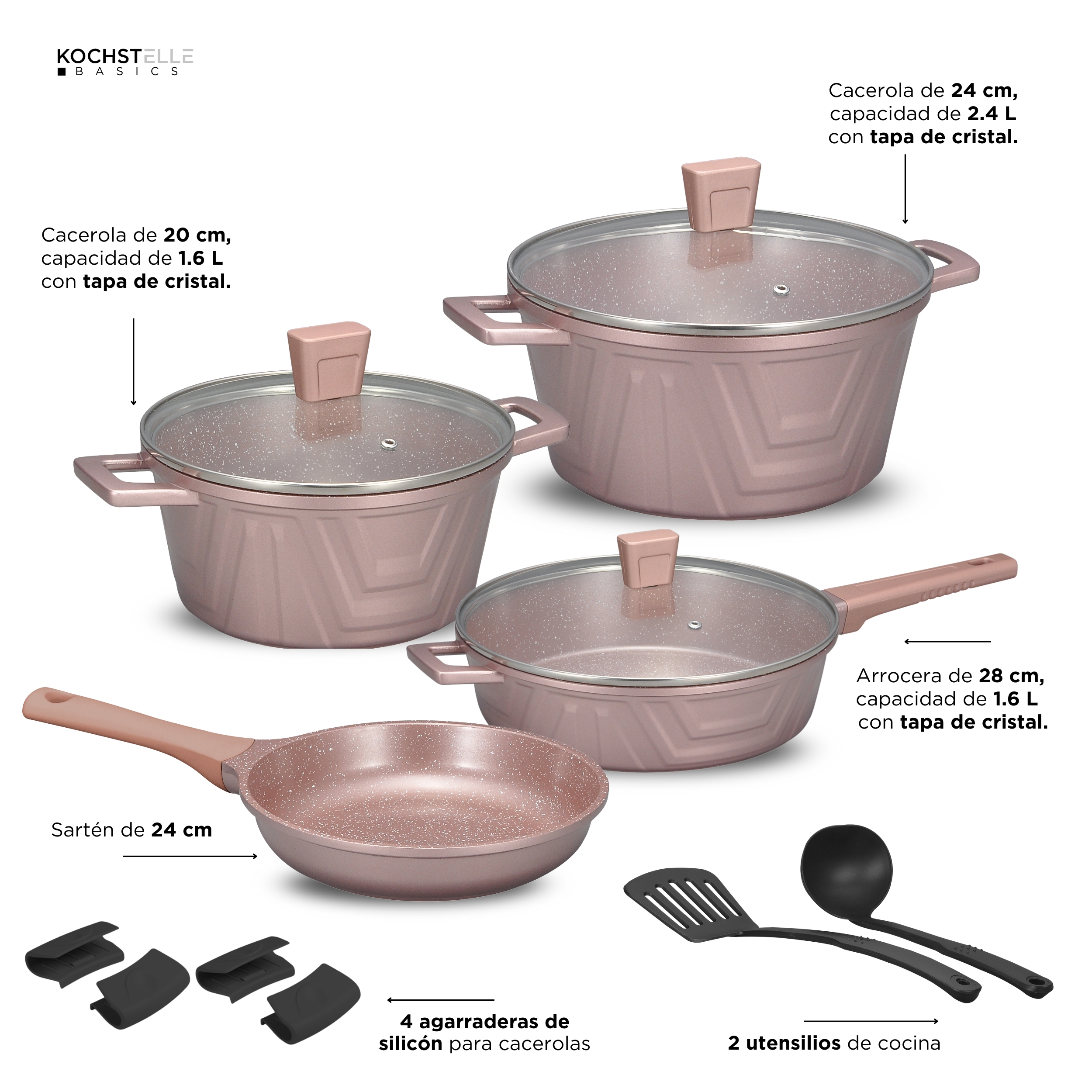 Foto 9 pulgar | KOCHSTELLE Batería de Cocina Modern Color Rosa Antiadherente de 13 piezas