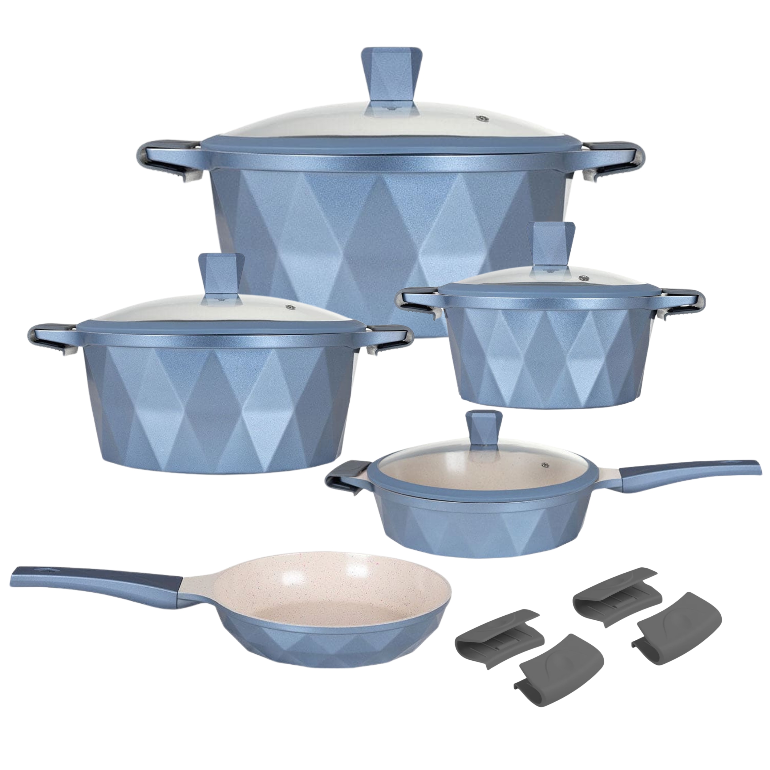 Batería De Cocina Kochstelle Serenity Azul Con Mámol Antiadherente 13 Piezas.