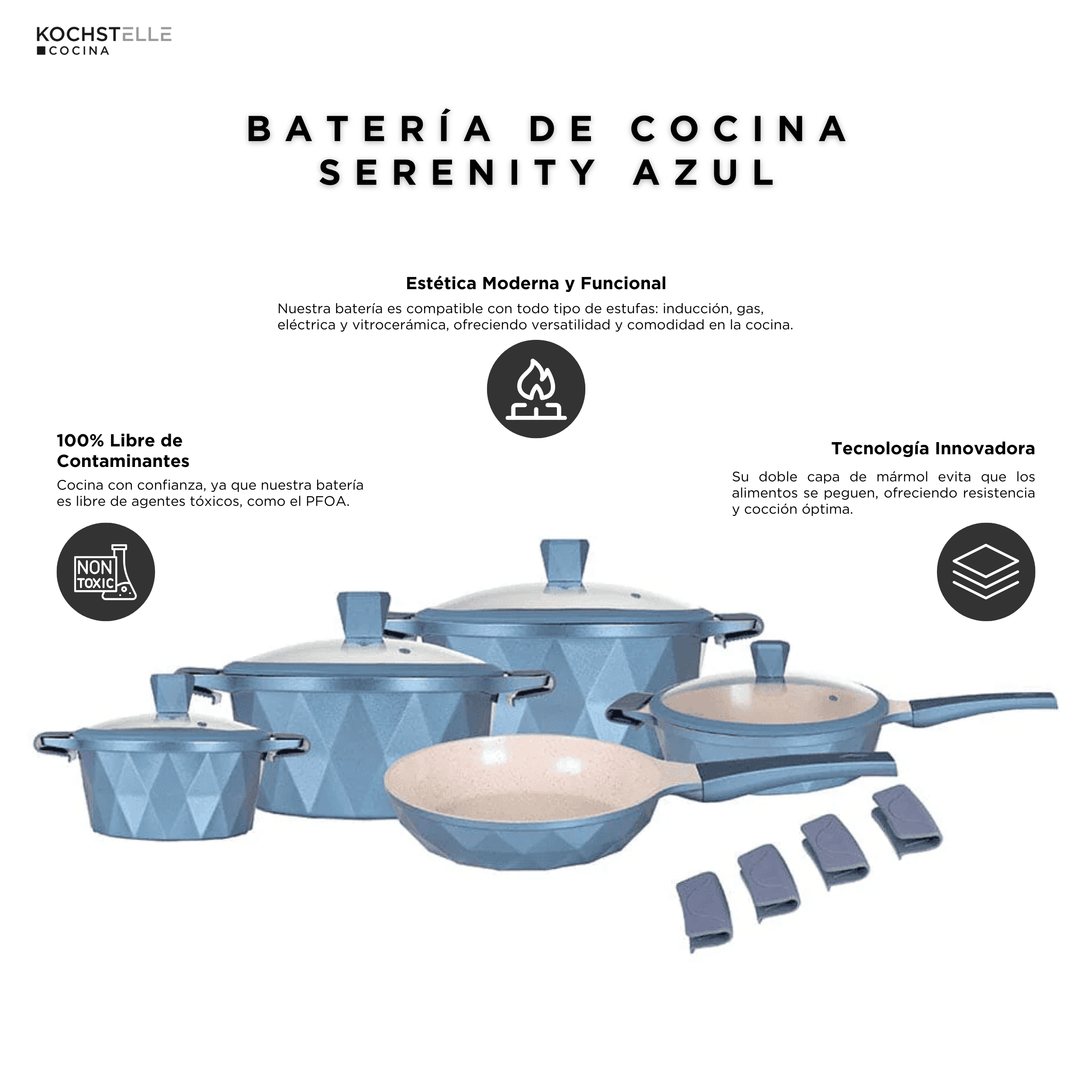Foto 7 pulgar | Batería De Cocina Kochstelle Serenity Azul Con Mámol Antiadherente 13 Piezas.