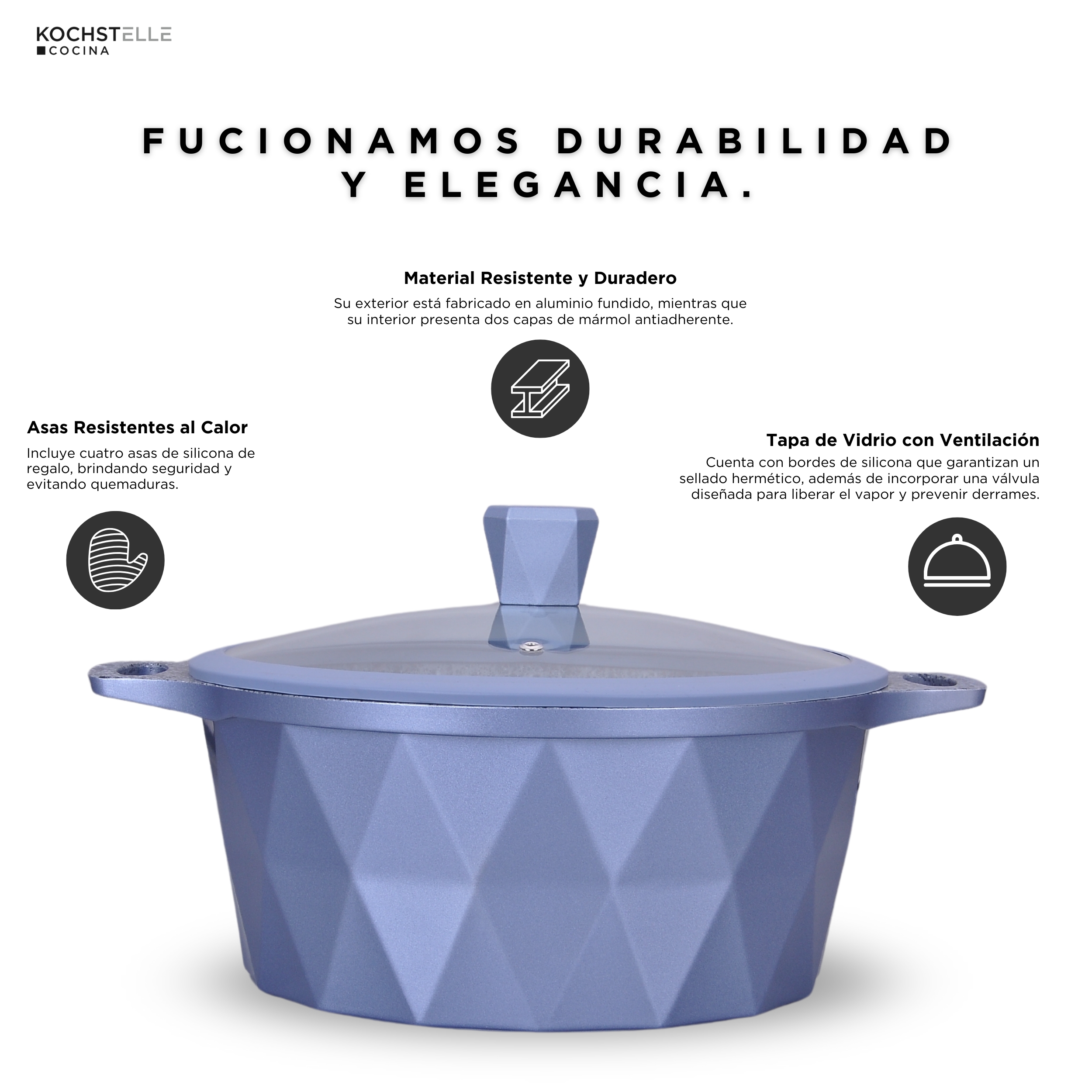 Foto 7 | Batería De Cocina Kochstelle Serenity Azul Con Mámol Antiadherente 13 Piezas.
