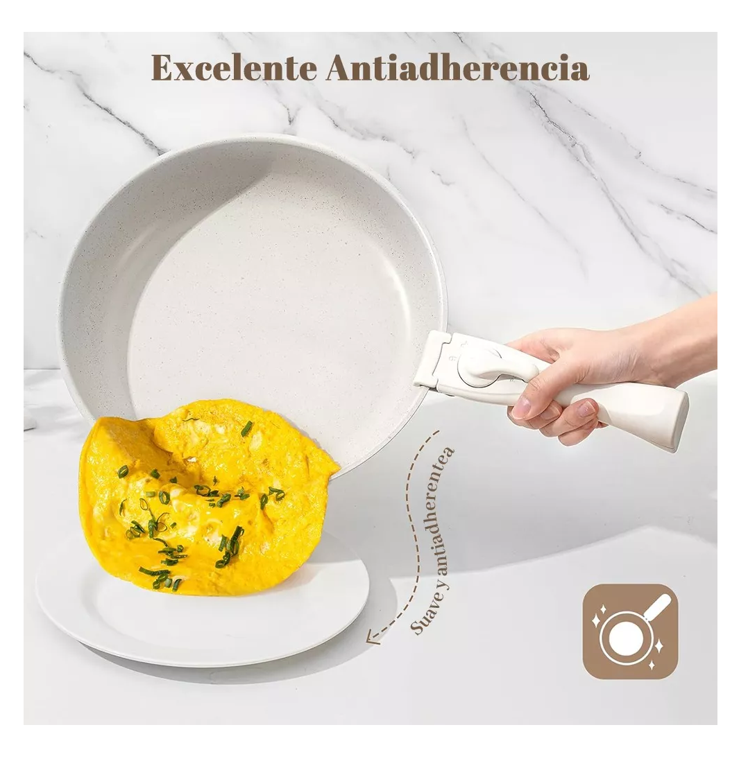 Foto 3 pulgar | Bateria De Cocina Sartén Antiadherente Con Mango Extraíble Blanco