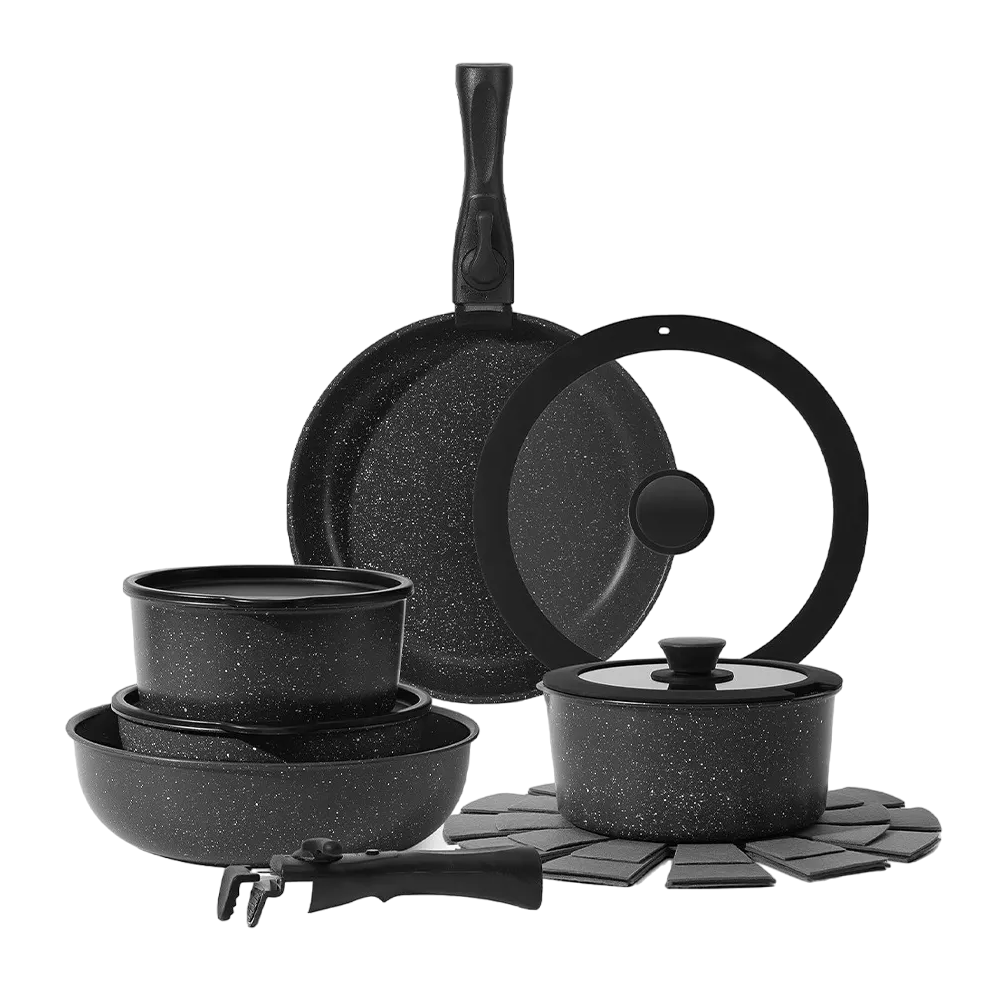 Foto 2 pulgar | Bateria De Cocina Sartén Antiadherente Con Mango Extraíble Negro
