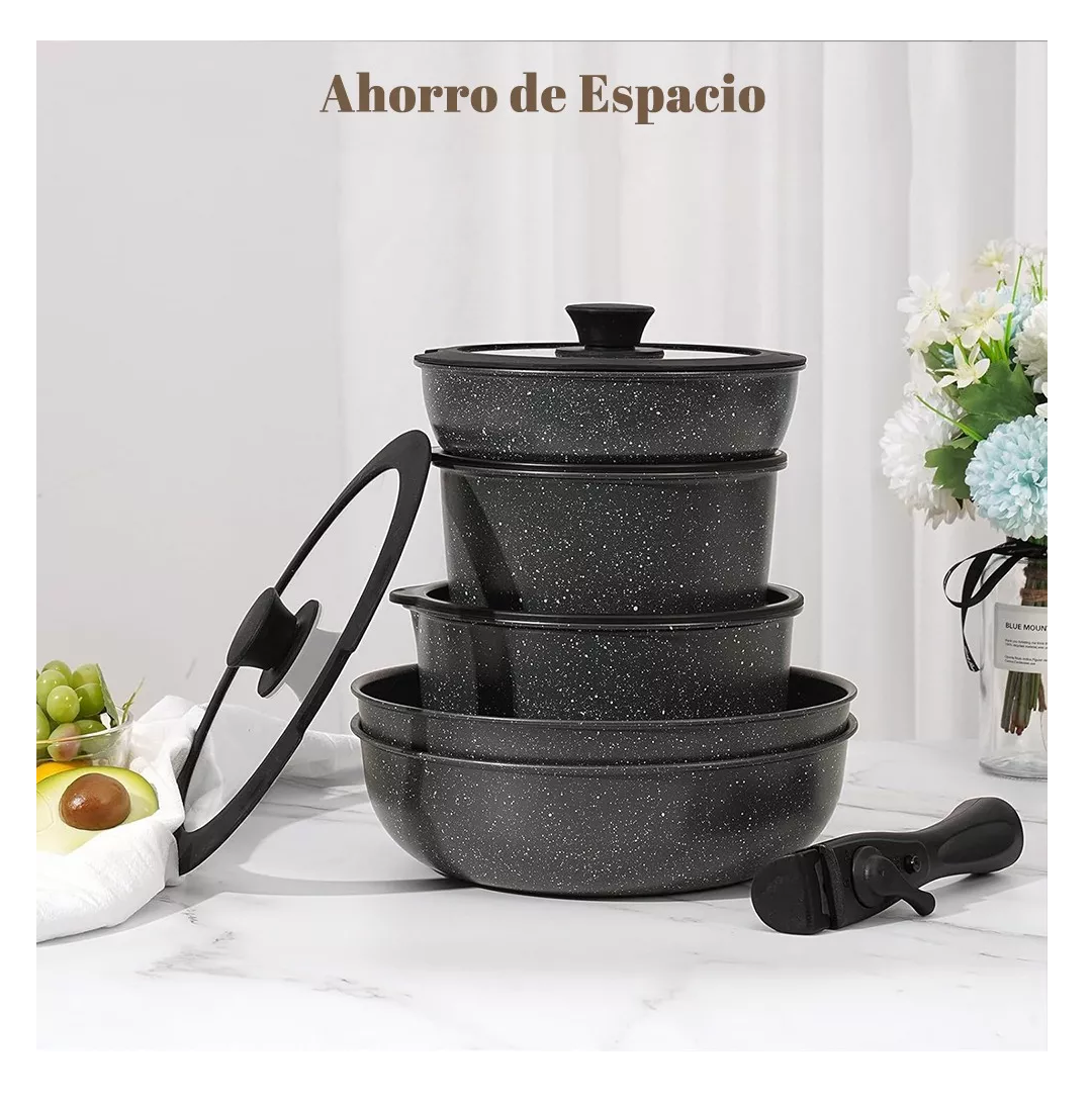 Foto 4 pulgar | Bateria De Cocina Sartén Antiadherente Con Mango Extraíble Negro