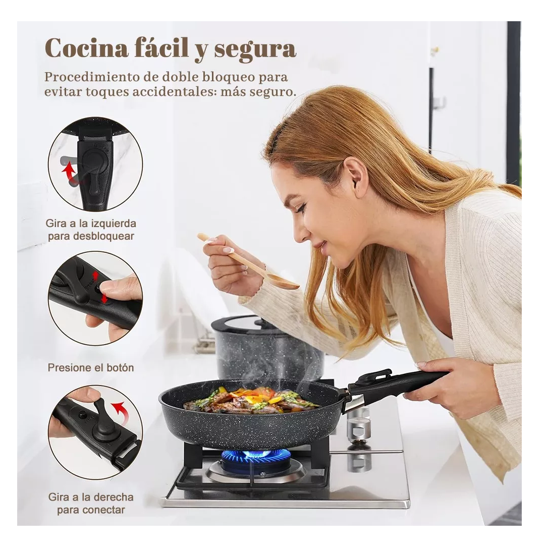 Foto 5 pulgar | Bateria De Cocina Sartén Antiadherente Con Mango Extraíble Negro