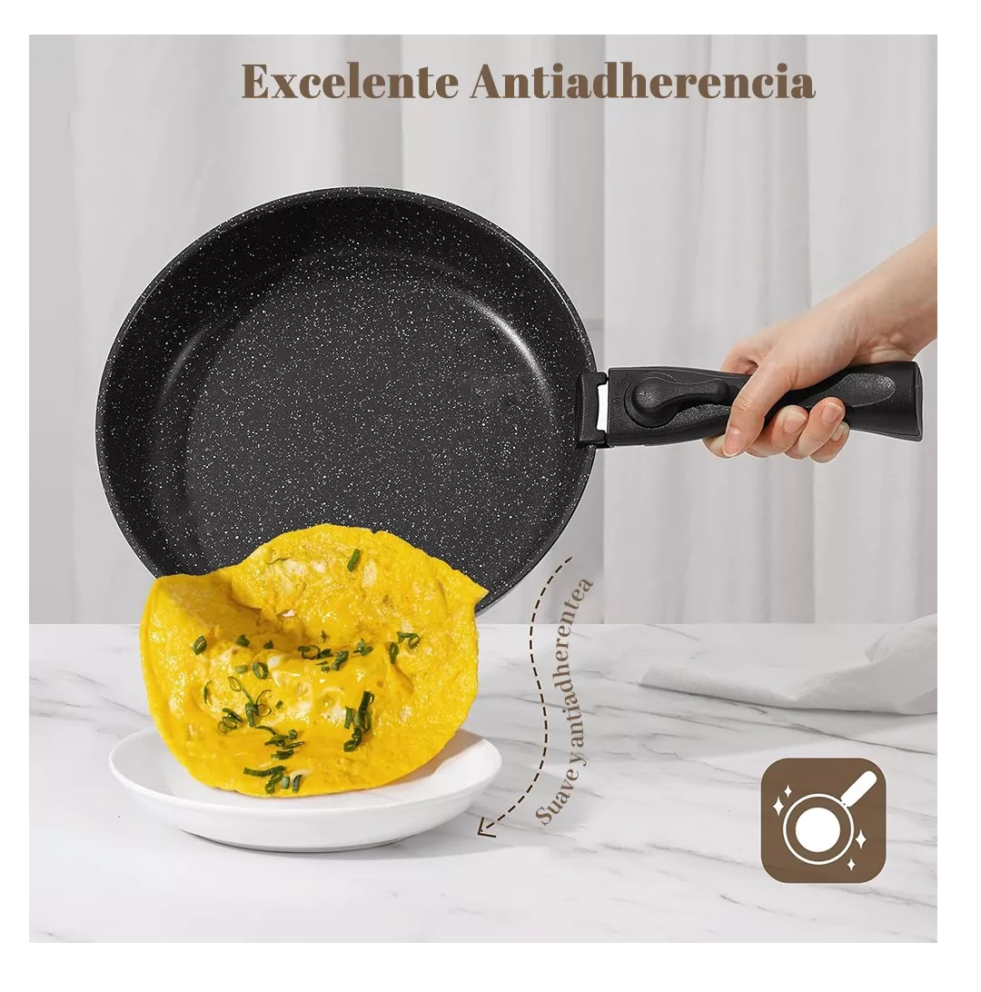 Foto 6 pulgar | Bateria De Cocina Sartén Antiadherente Con Mango Extraíble Negro
