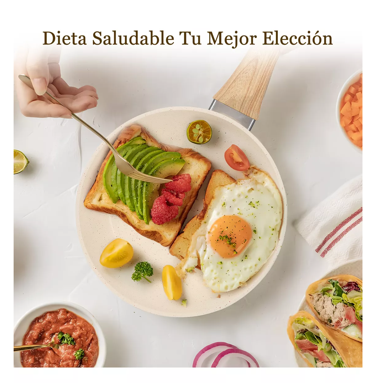 Foto 5 pulgar | Juego De 3 Sartenes Antiadherente Maifan Sartén De Piedra Blanco