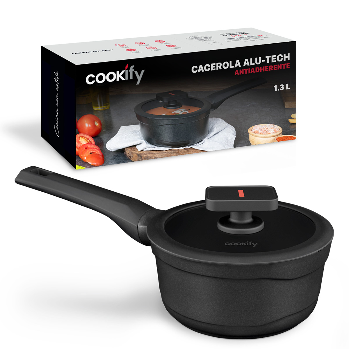 Cacerola Cookify Aluminio Fundido 16 Cm Negro Antiadherente