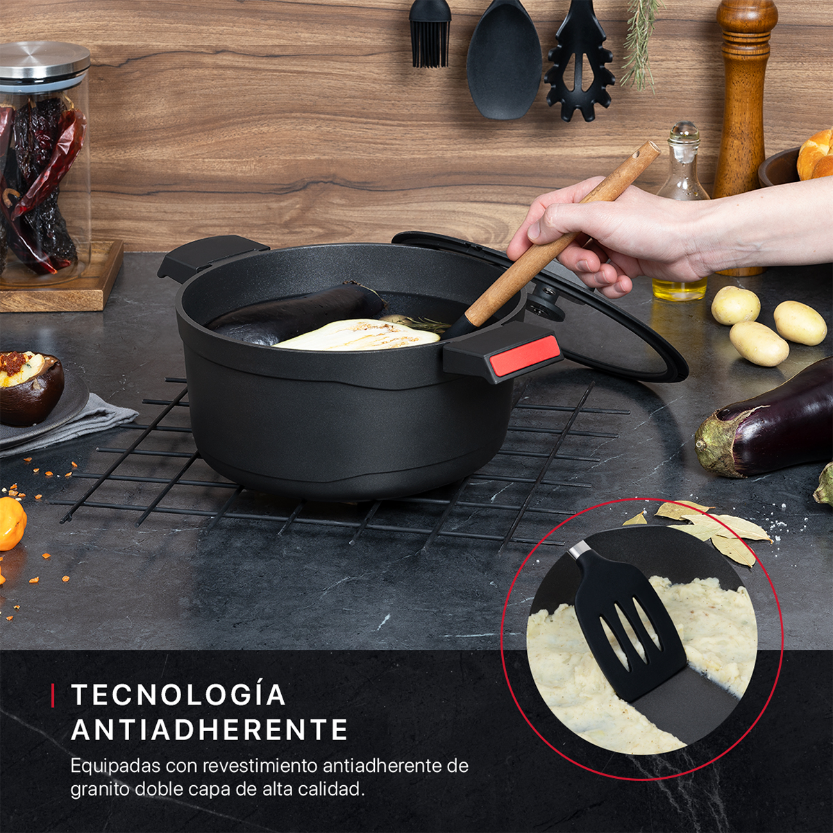 Foto 5 | Cacerola Cookify Aluminio Fundido 24 Cm Negro Antiadherente