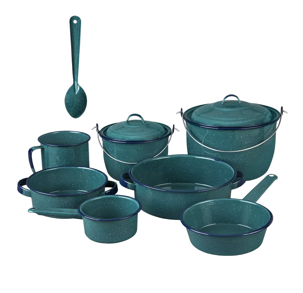 Batería de Cocina  de Acero Vitrificado Cinsa Jaspeado Verde Aqua 10 Piezas