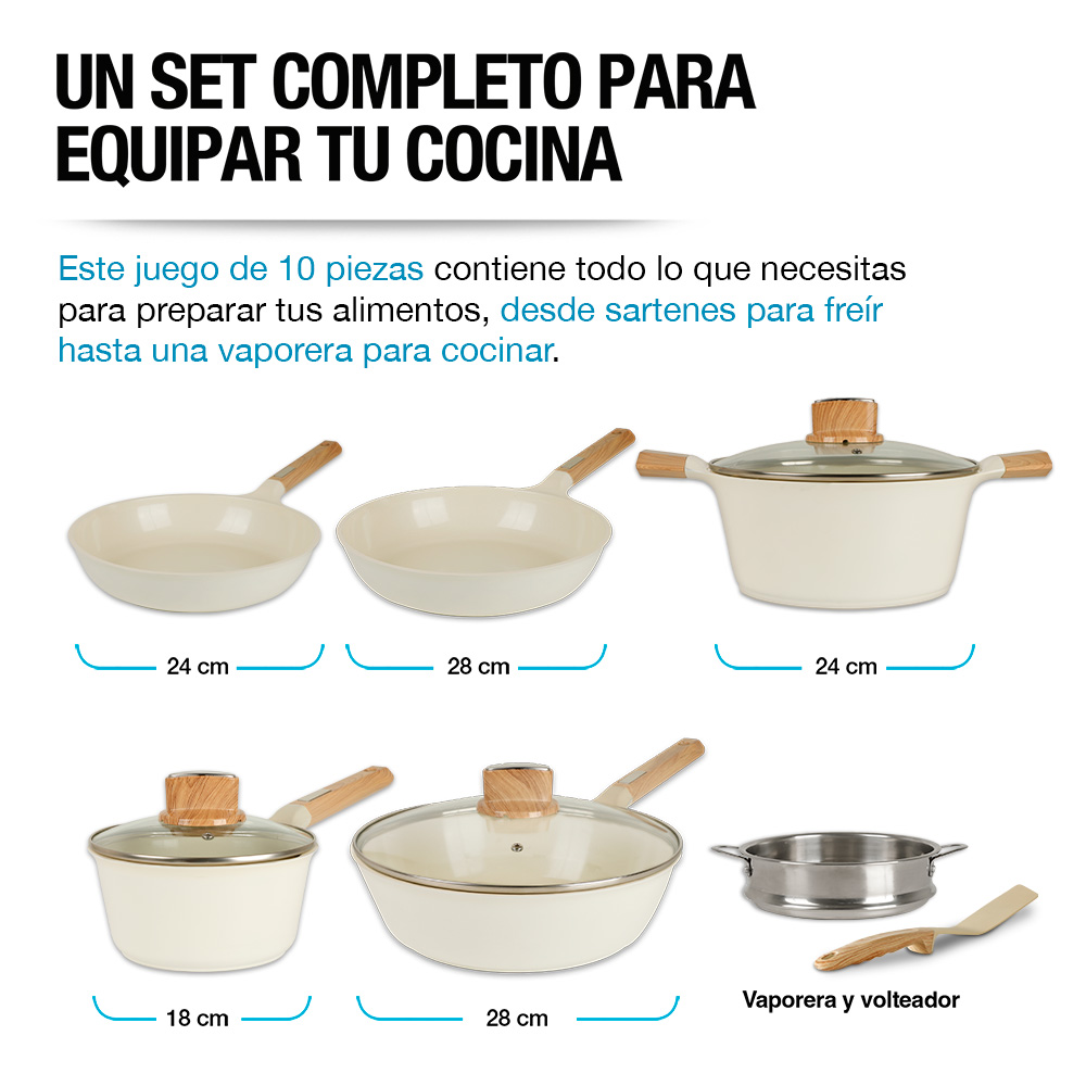 Foto 5 pulgar | Batería De Cocina Antiadherente Con Cubierta De Cerámica 10 Piezas, Casa Litus, Color Blanco