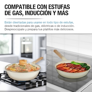 Foto 5 | Batería De Cocina Antiadherente Con Cubierta De Cerámica 10 Piezas, Casa Litus, Color Blanco