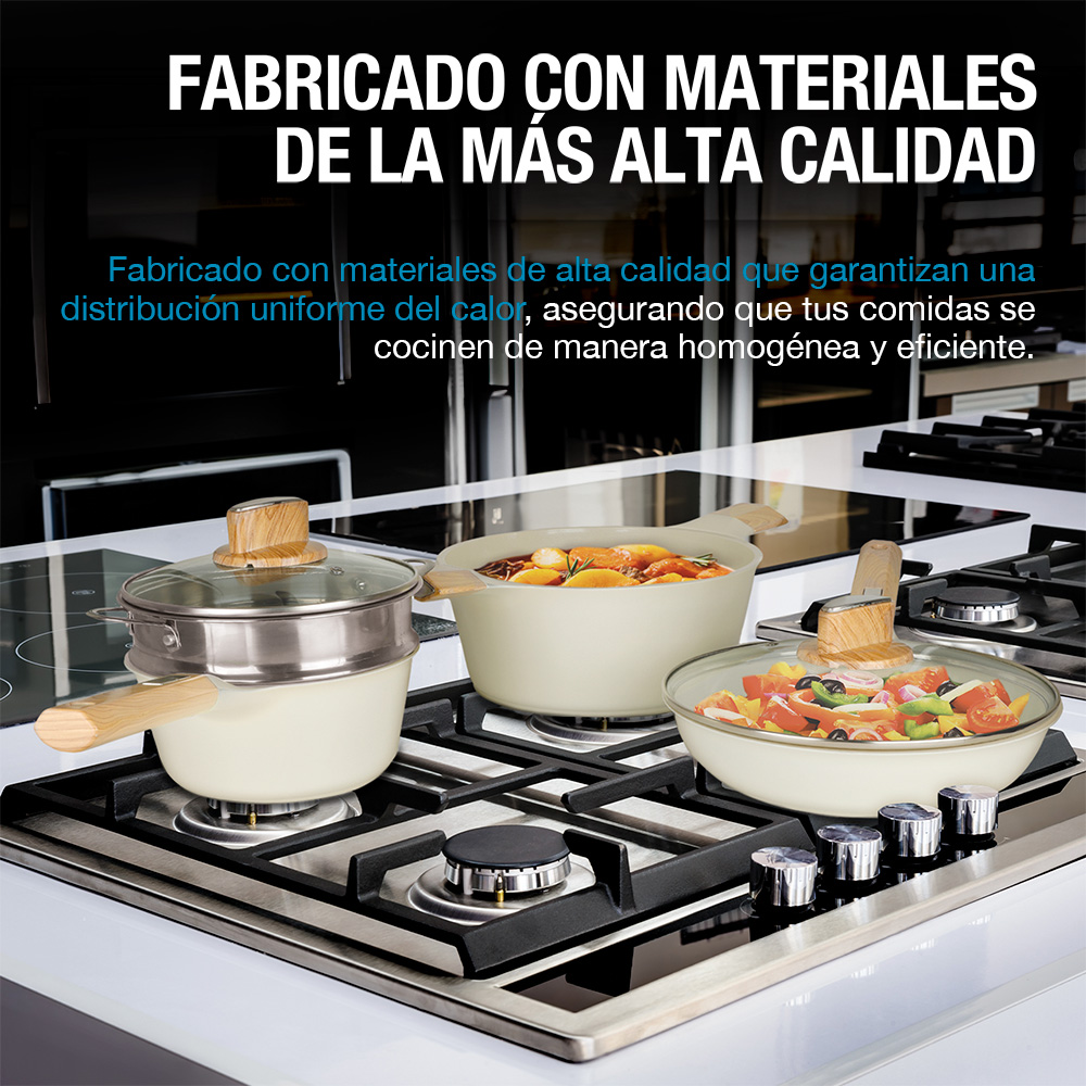 Foto 6 | Batería De Cocina Antiadherente Con Cubierta De Cerámica 10 Piezas, Casa Litus, Color Blanco