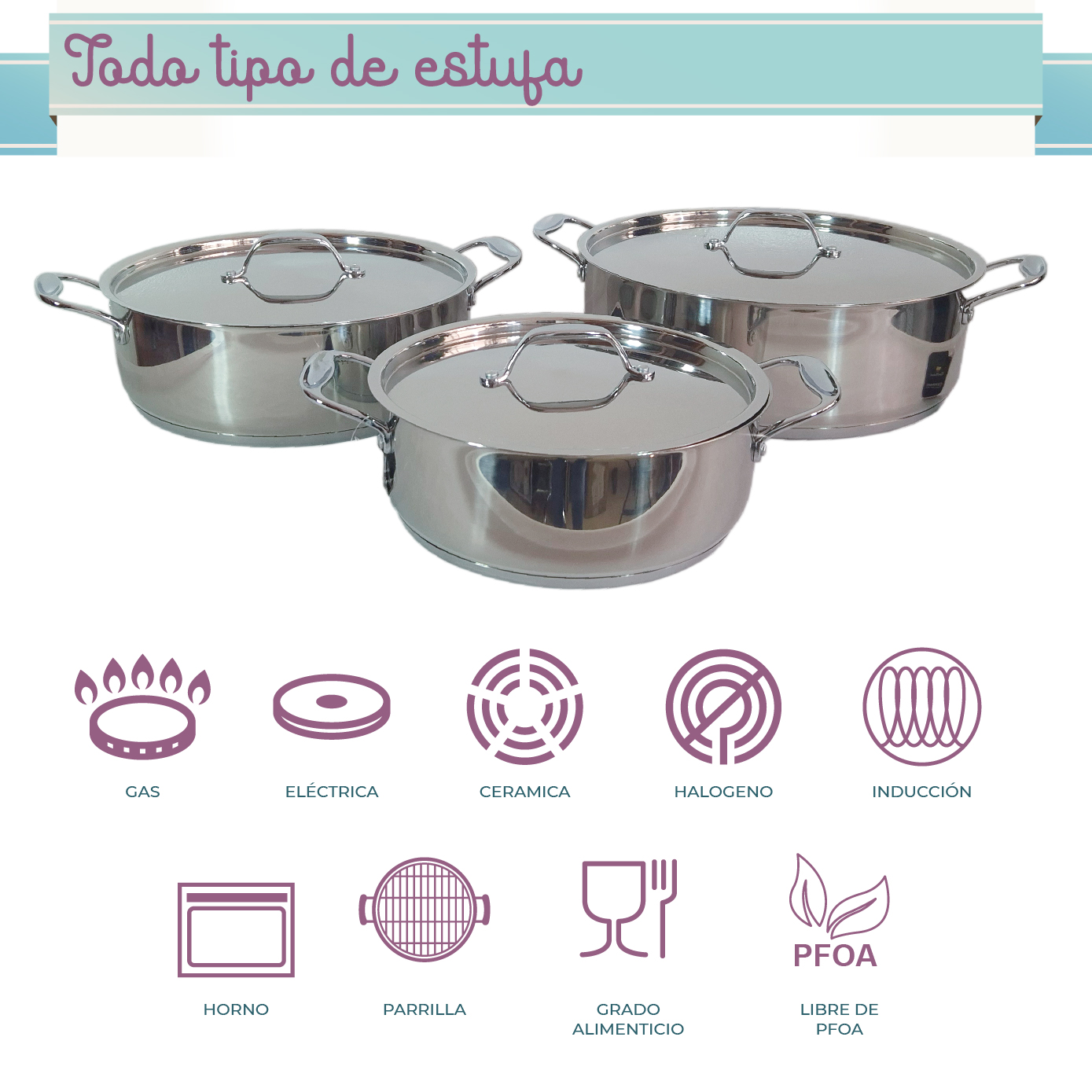 Foto 4 | Batería Rd Royal Cook Acero Inoxidable C/tapa 6 Piezas