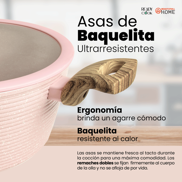 Foto 4 pulgar | Batería De Cocina Ready Cook De Mármol Antiadherente Rosa 6 Pzas