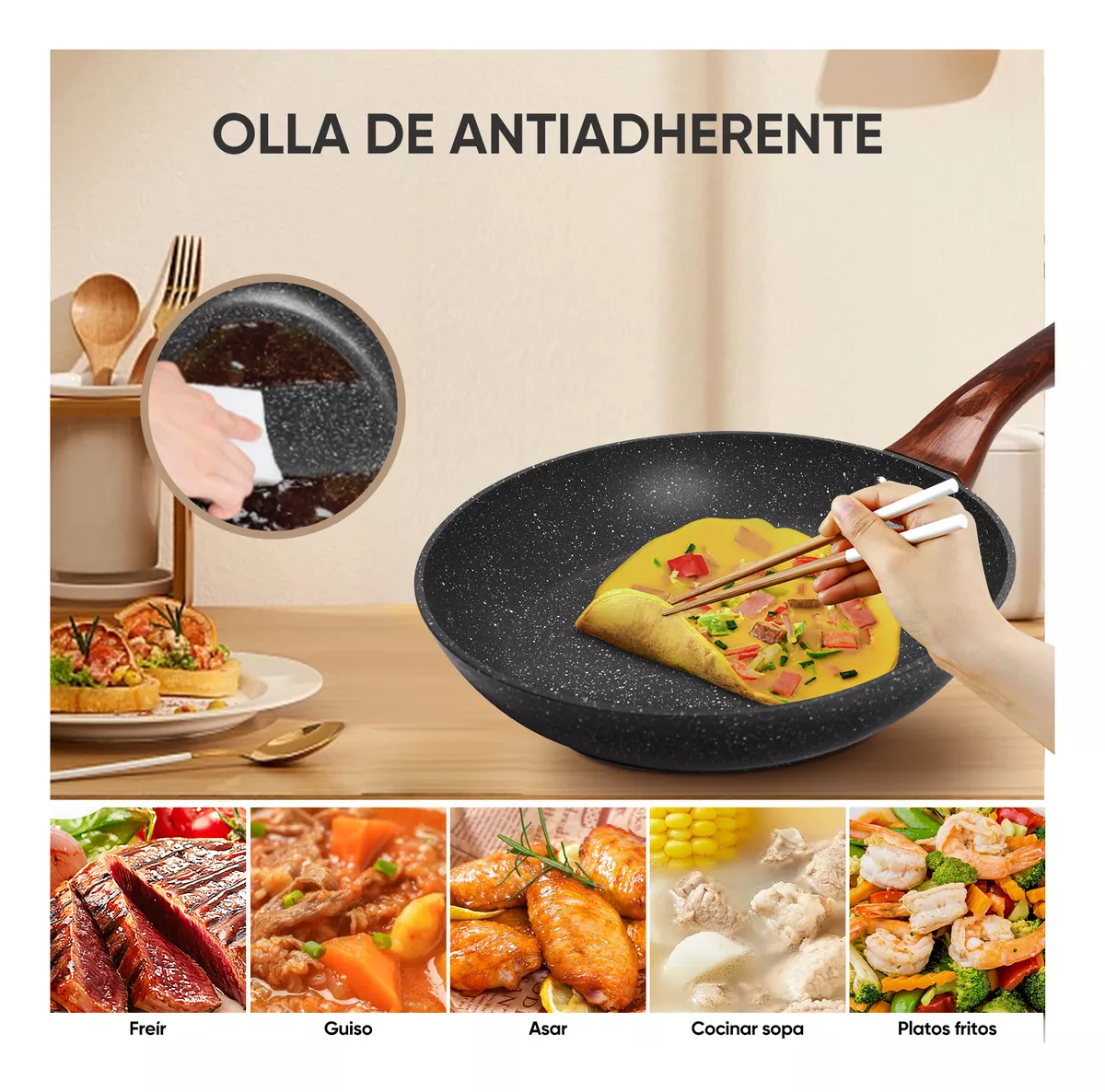 Foto 6 pulgar | Juego de 3 Piezas de Sartenes y Crepera Belug con Antiadherente Gris Oscuro