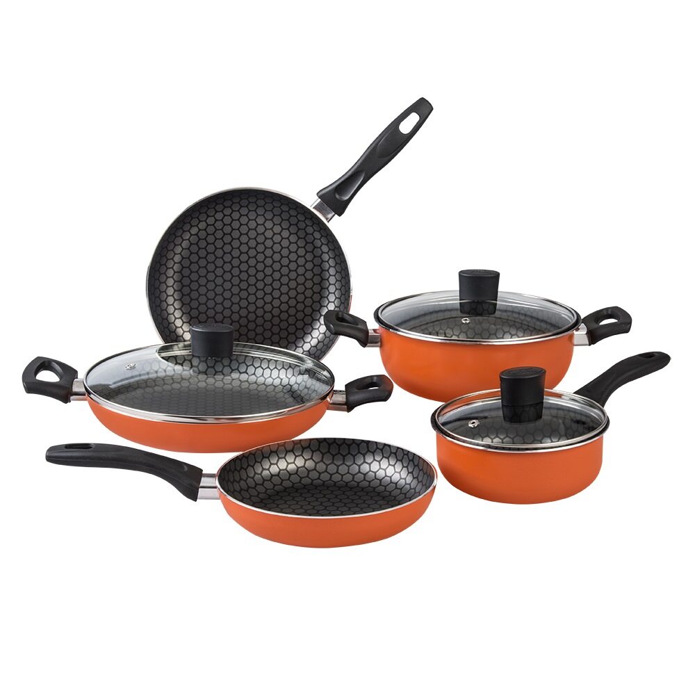 Batería De Cocina Habana Cinsa 8 Piezas Aluminio Con Antiadherente Thermocell Naranja