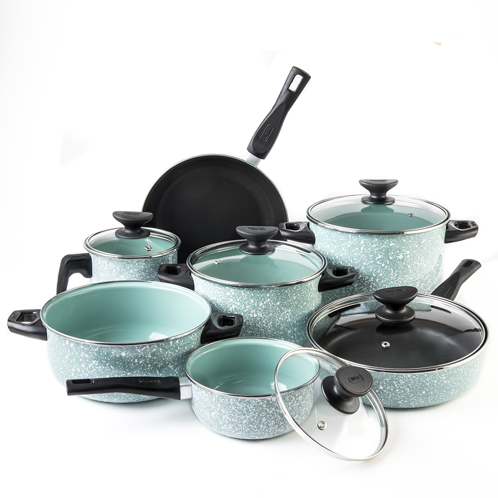 Batería De Cocina Cinsa Granito Jade 12 Piezas Menta