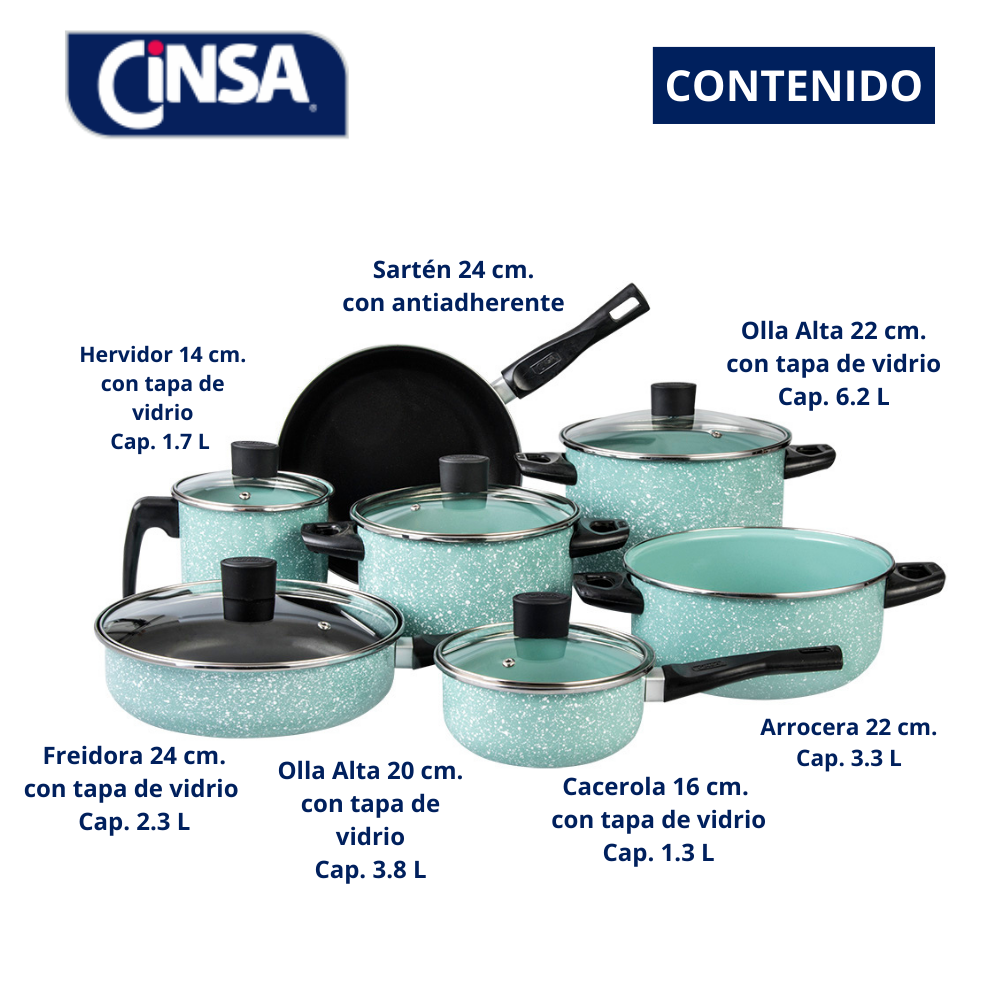 Foto 8 pulgar | Batería De Cocina Cinsa Granito Jade 12 Piezas Menta