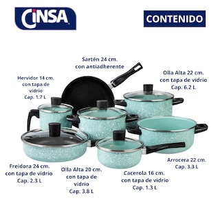 Foto 7 | Batería De Cocina Cinsa Granito Jade 12 Piezas Menta