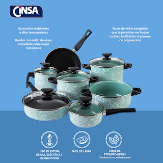 Foto 8 | Batería De Cocina Cinsa Granito Jade 12 Piezas Menta
