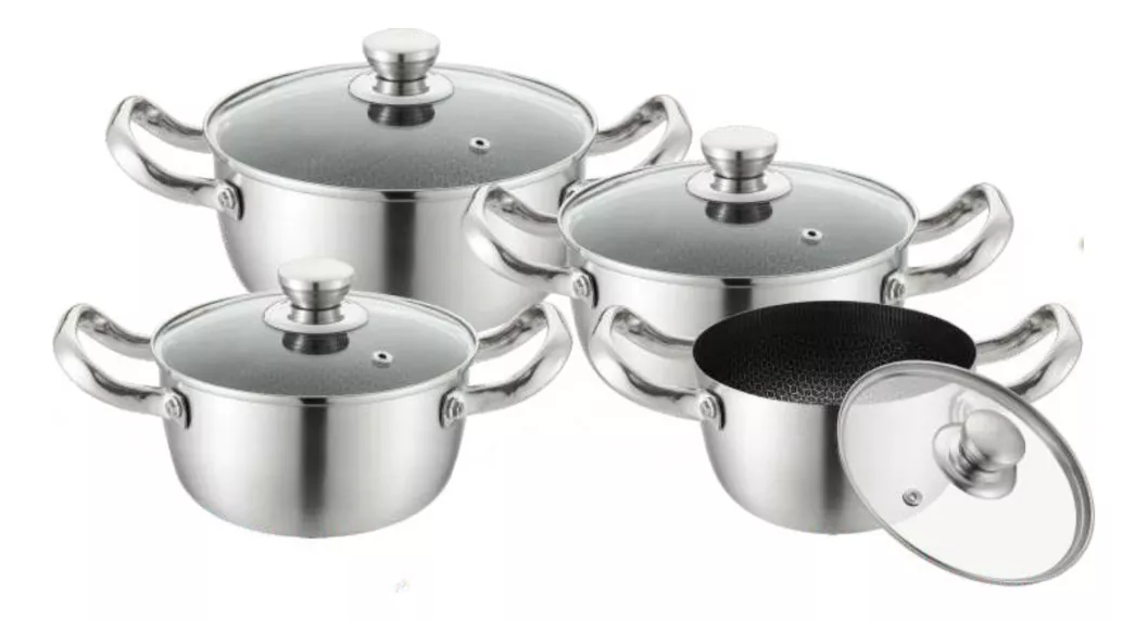 Batería de Cocina Hot Spot Acero Inoxidable 4 Ollas Con Tapa