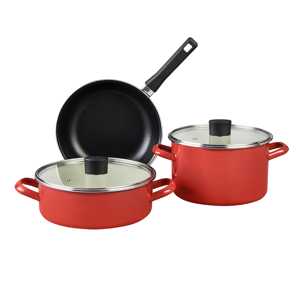 Batería De Cocina Cinsa Acero Vitrificado Praktica Cherry De 5 Piezas