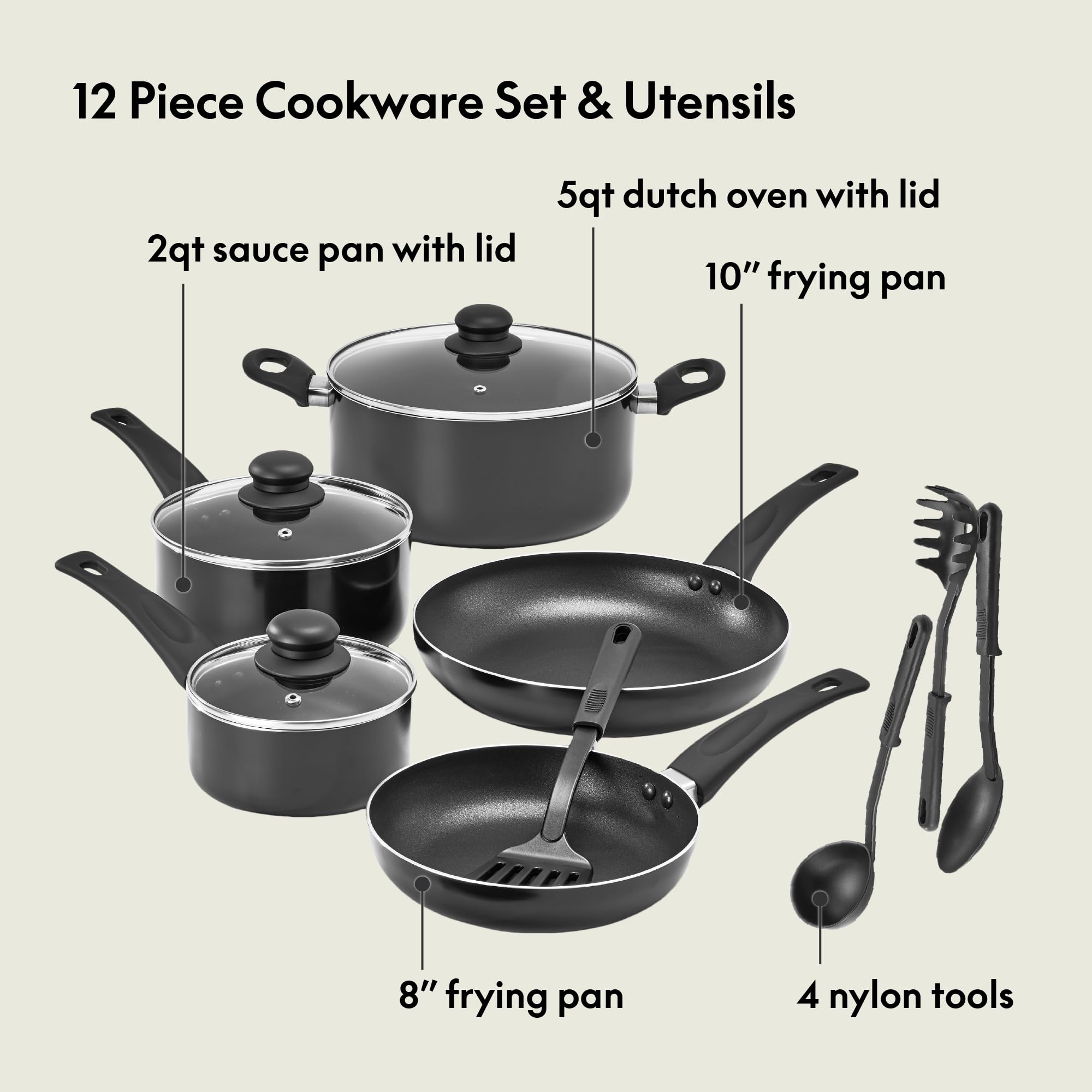 Foto 3 pulgar | Juego De Utensilios De Cocina Bella De 12 Piezas, Ollas Y Sartenes Antiadherentes, Color Negro - Venta Internacional.