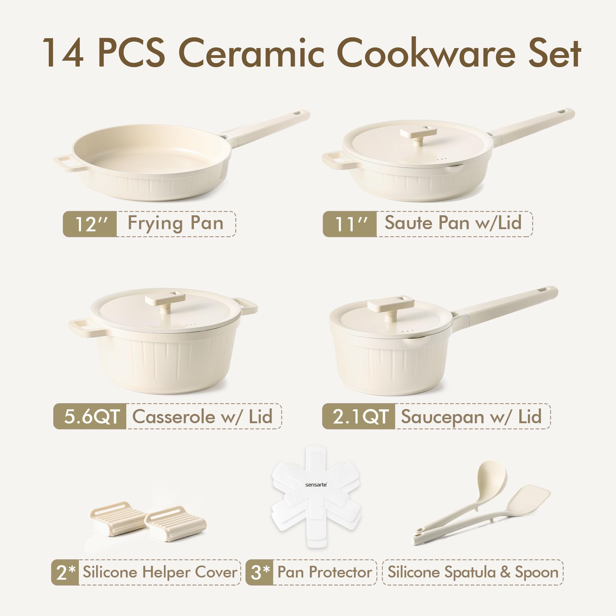 Foto 4 pulgar | Set De Utensilios De Cocina Sensarte Ceramic Pro Series 14 Piezas De Inducción - Venta Internacional.