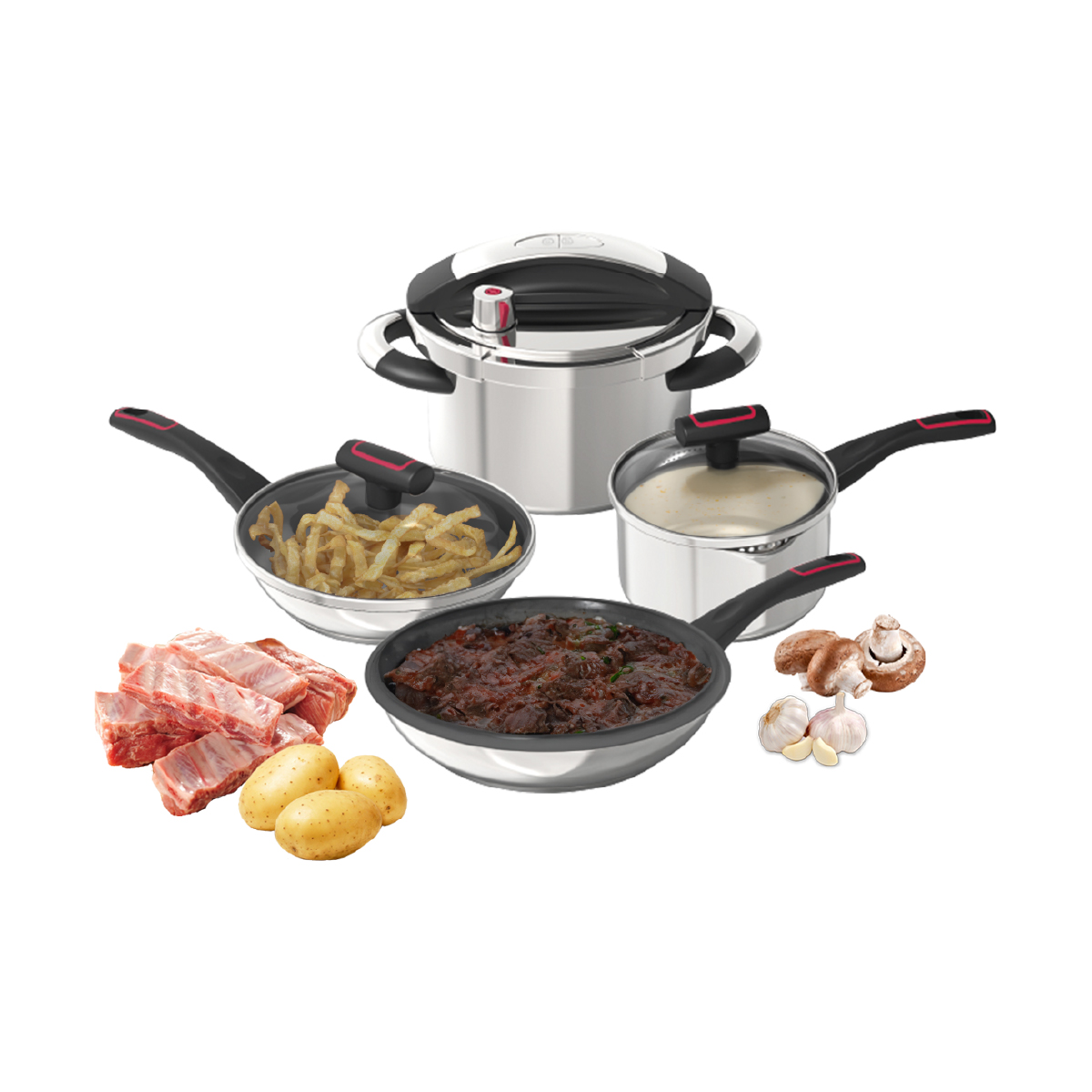 Foto 2 pulgar | Bogner Set De Cocina En Acero Inoxidable 304: Olla A Presión 4.5l, Cazo 2.5l, Sartén 22 Cm Y 28 Cm, Utensilios De Si