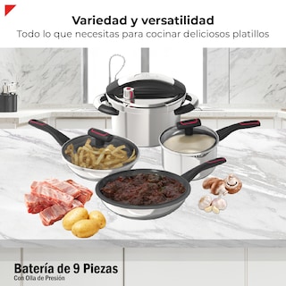 Foto 2 | Bogner Set De Cocina En Acero Inoxidable 304: Olla A Presión 4.5l, Cazo 2.5l, Sartén 22 Cm Y 28 Cm, Utensilios De Si