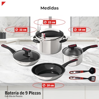 Foto 4 | Bogner Set De Cocina En Acero Inoxidable 304: Olla A Presión 4.5l, Cazo 2.5l, Sartén 22 Cm Y 28 Cm, Utensilios De Si