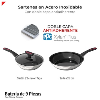 Foto 6 | Bogner Set De Cocina En Acero Inoxidable 304: Olla A Presión 4.5l, Cazo 2.5l, Sartén 22 Cm Y 28 Cm, Utensilios De Si