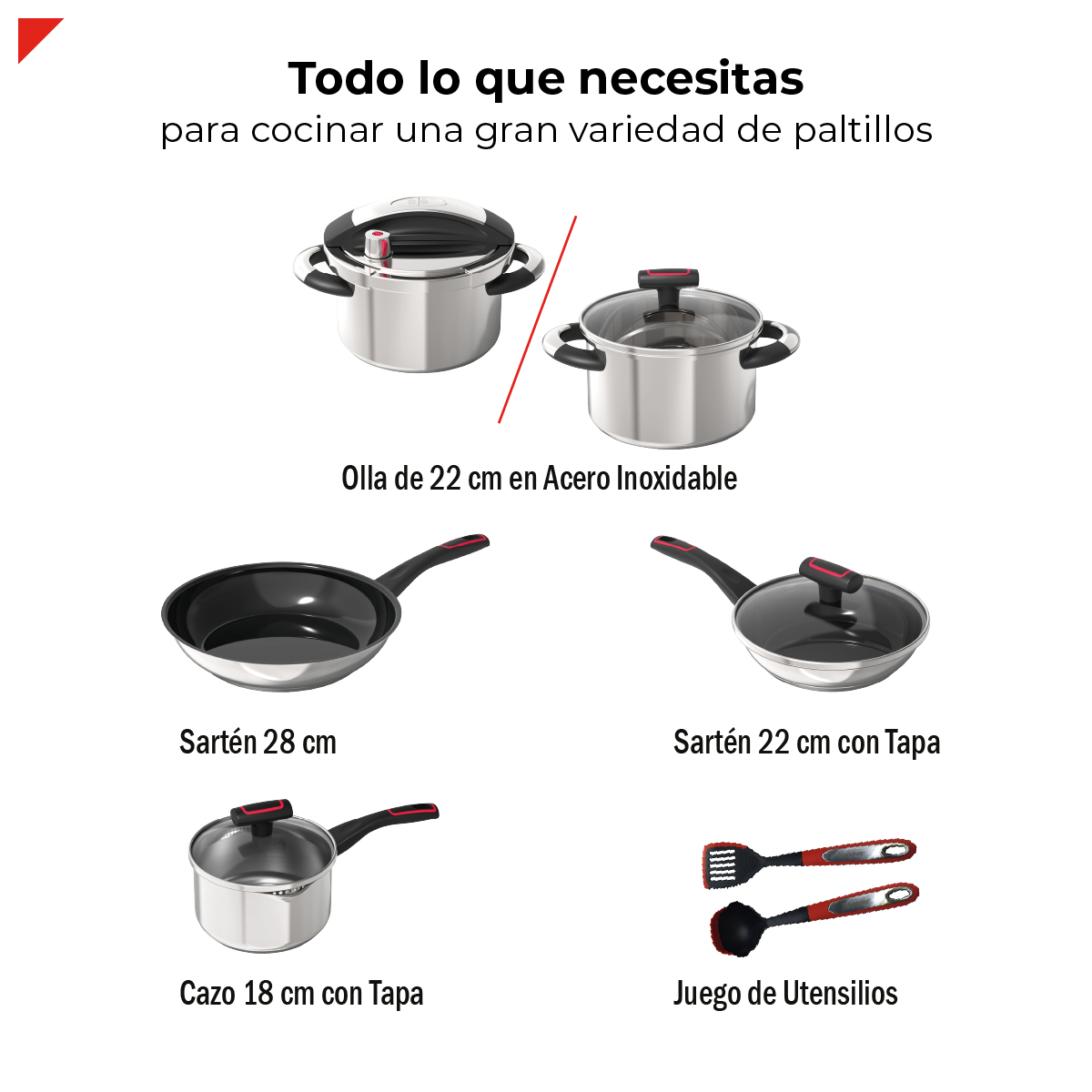 Foto 9 pulgar | Bogner Set De Cocina En Acero Inoxidable 304: Olla A Presión 4.5l, Cazo 2.5l, Sartén 22 Cm Y 28 Cm, Utensilios De Si