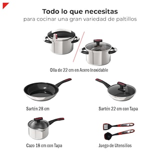 Foto 8 | Bogner Set De Cocina En Acero Inoxidable 304: Olla A Presión 4.5l, Cazo 2.5l, Sartén 22 Cm Y 28 Cm, Utensilios De Si
