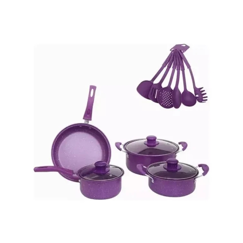 Juego De Ollas De Cocina Antiadherentes De 14 Piezas Con Tapas De Vidrio Y Utensilios - Venta Internacional.