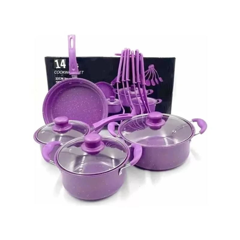 Foto 3 pulgar | Juego De Ollas De Cocina Antiadherentes De 14 Piezas Con Tapas De Vidrio Y Utensilios - Venta Internacional.